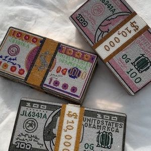 Diamond clutch money handbag